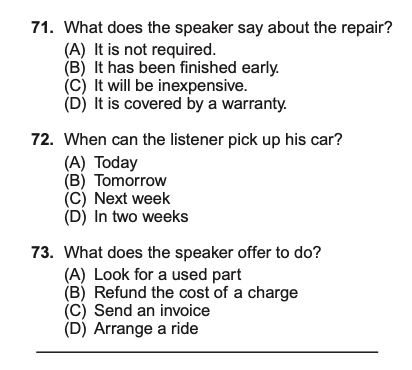 Réponse comprehension orale du test TOEIC