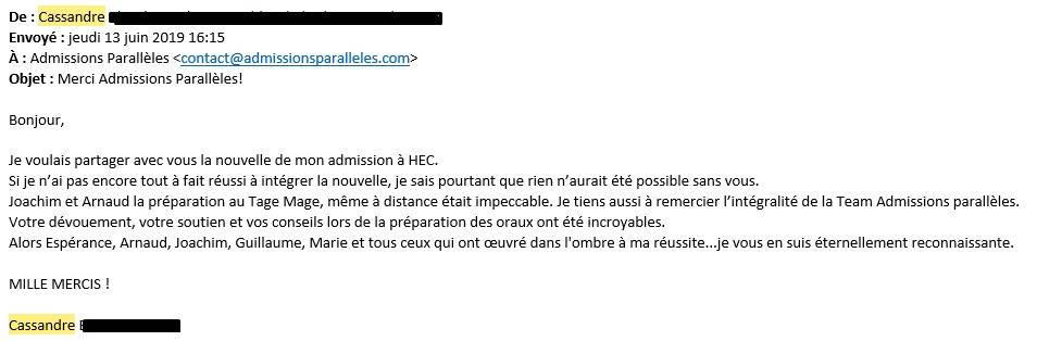 témoignages élève admis