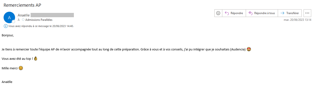 Elève de la promo 2021, admise à Audencia