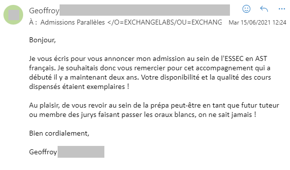 Elève de la promo 2021 anticipée, admis à l'ESSEC