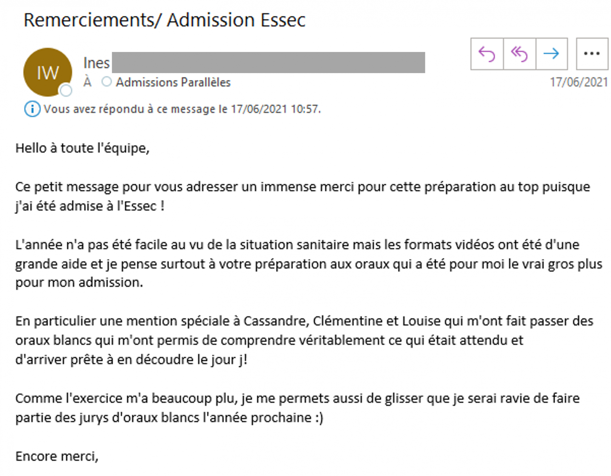 Elève de la promo 2021, admise à l'ESSEC