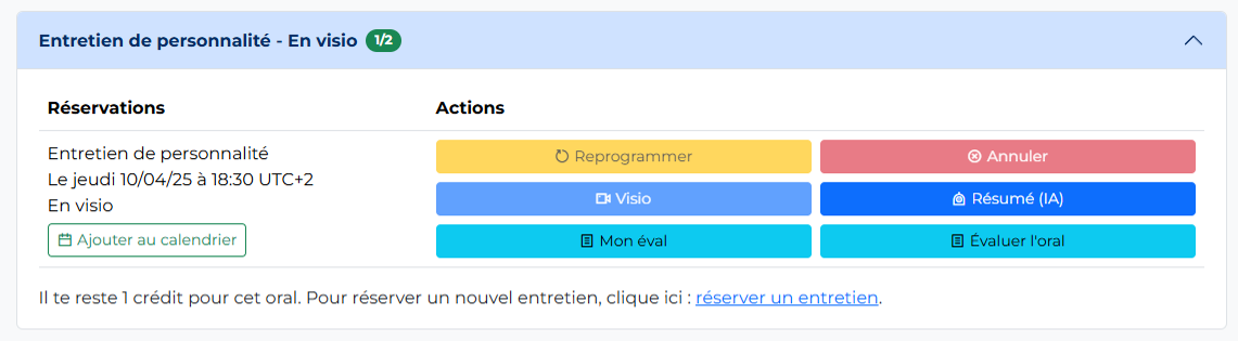 Réservation des oraux
